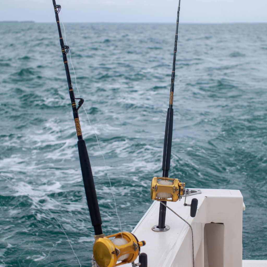 Two fishing poles on a boat